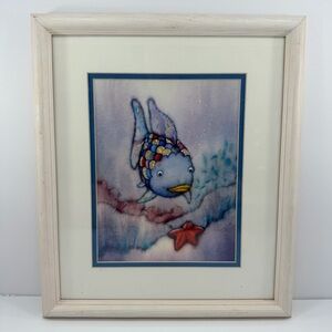 Vintage 1999 Rainbow Fish Marcus Pfister Framed Art Print Shimmer Scale 12x14